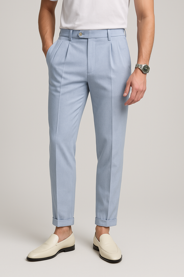 Pantalon droit pour hommes Taille haute Pli à l'avant Ourlet replié Tissu respirant