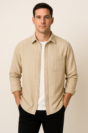 Chemise à manches longues pour hommes Coupe décontractée Rayée Coton respirant Tenue décontractée