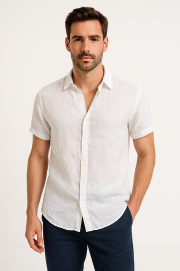Chemise à boutons pour hommes Mélange de lin Coupe décontractée Manches courtes Vêtements décontractés