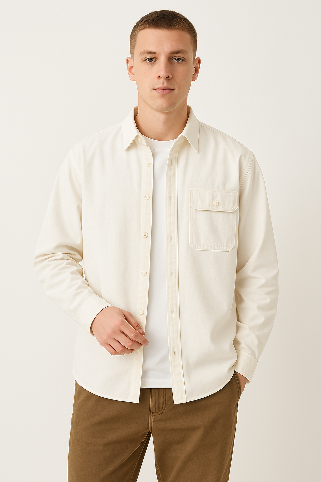 Chemise à boutons pour homme  100 % coton  Coupe décontractée Manches longues Style décontracté