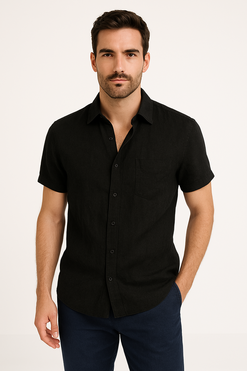 Chemise à boutons pour hommes Mélange de lin Coupe décontractée Manches courtes Vêtements décontractés