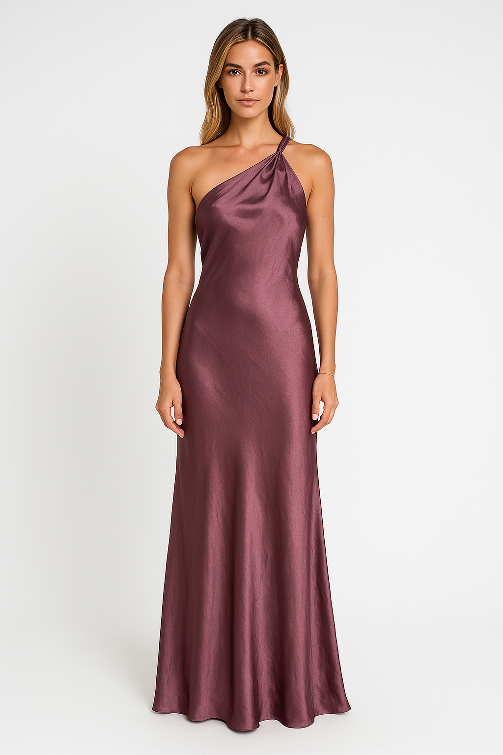 Robe de soirée pour femmes Satin Coupe ajustée Une épaule Robe formelle longueur sol