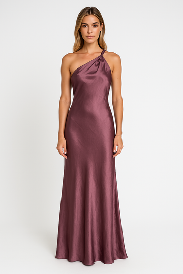 Robe de soirée pour femmes Satin Coupe ajustée Une épaule Robe formelle longueur sol