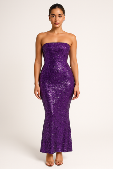Robe de soirée pour femmes Sans bretelles Coupe ajustée Sequins Longueur sol Tenue formelle