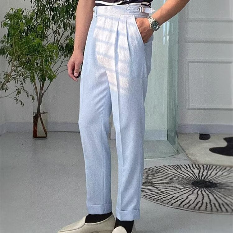 Pantalon droit pour hommes Taille haute Pli à l'avant Ourlet replié Tissu respirant